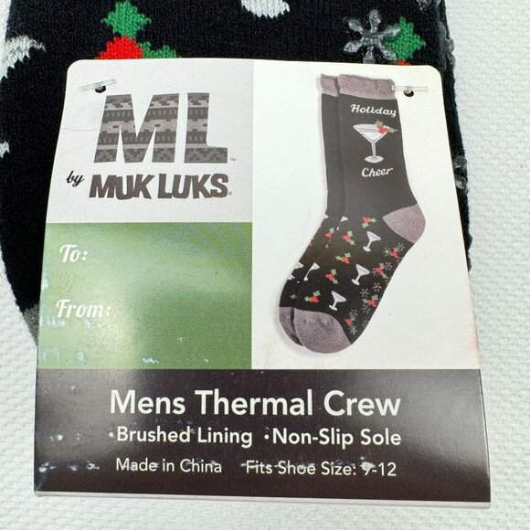 Muk Luks Mens Holiday Cheer Thermal Crew Socks Martini Christmas Holly Size 9-12 - Picture 4 of 5